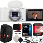 Sony ZV-1 Vlog Camera 4K Content Creator White + Extended Warranty Kit Bundle