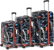 [uppercase] Cyber Punk Set of 3 (S+M+L) Hardsided Polycarbonate 8 Wheel Printed Eco Trolley Bag, Travel Suitcase for Men and Women, Black, Luggage
