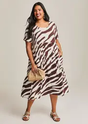 [Virtuelle] Taking Shape Natural Pocket Midi Dress Size 10 in Zebra Print, Viscose - Plus Size Women's Clothing Zebra Print