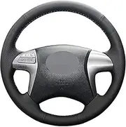 AJOHBM Black Leather Steering Wheel Cover,for Toyota Hilux 2012-2015 Hand-Stitched Car Steering Wheel Protective Cover