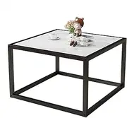 Square Coffee Table 2 Tier Wooden End Table, Central Table with Open Storage Space for Living Room, Modern Side Table, White