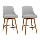 New Set of 2 Wooden Bar Stools Swivel Bar Stool Kitchen Cafe Fabric Light Grey