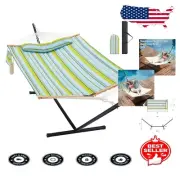 Heavy-Duty Two Person Hammock with Stand - 480lbs Capacity in Light Blue Stripes
