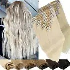 200G THICK Double Weft Clip In 100% Real Human Hair Extensions Full Head Blonde