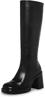 [SOVANYOU] Black Leather Boots Platform Boots for Women Square Toe Chunky Block Heeled Boots