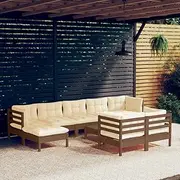 Patio Furniture Sets 10 Piece Garden Lounge Set with Cushions Honey Brown Pinewood