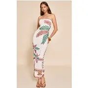 Stone Printed Onion Skin Bandeau Floral Print Maxi Dress, Stone