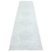 2'9"x9'5" Stone White Wool White Wash Peshawar Hand Knotted Runner Rug R74372