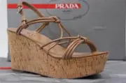 PRADA VITELLO STRAPPY KNOT CORK CANELL BROWN WEDGE PLATFORM SHOES 40.5/10.5 $595