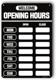 Business Hours Sign,Opening Hour Sign,Hours Signs for Business ""Welcome Opening Hours"" 8""X12"" Blakc/White Metal Aluminum Sign, Notice093