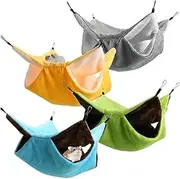 4-Piece Mouse Hammock, Warm Double Layer Plush, Small Animal Hanging Hammock Cage for Chinchilla Parrot Sugar Glider Ferret Rat Hamster Play Sleep (Gray Orange Green Blue)