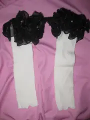 Kawaii ruffle chiffon w/faux pearl decor top leg warmers white & black nip