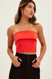 Orange Bandeau Top Sleeveless Strapless Crop - Size 14, Women's Crop Top