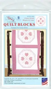 Jack Dempsey Stamped White Quilt Blocks 18"X18" 6/Pkg-Cross-Stitch Hearts & Lace