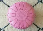 Pouf, Fuchsia, Moroccan Leather Ottoman (Stuffed)