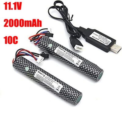 2pcs 11.1V 2000mAh 10C Gel-Gun Battery SM-2P Plug Lipo Battery for Splatter Ball