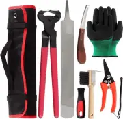 8Pcs Professional Farrier Tools Value Kit with Roll Pack, Horses Hoof Trimmers S
