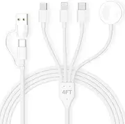 4 in 2 Watch Charger Cable for iPhone/iWatch/Airpods, 1.2m/4FT Multi USB A/C Charging Cable Magnetic Cord for iWatch Series 8/7/6/SE/5/4，Galaxy, Pixel