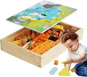 jamgeery Wooden Construction Tools - Wooden Tool Box Set,Educational Pretend Construction Toy, STEM Nut Disassembly Toys with Blocks and Puzzles for Kids Boys Girls