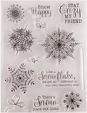 Merry Christmas Christmas Snowflake Sayings verses Greetings Clear Stamps for Christmas Cards Making Decoration and Scrapbooking Rubber Stamps for Craft