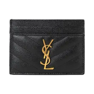 【YSL】MONOGRAM系列V字縫線魚子醬牛皮名片夾(任選)