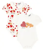 [Moschino Kids] Moschino Kids Baby Teddy Bear set of 2 cotton jersey onesies M 3-6 white