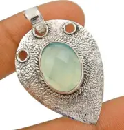 Natural Aquamarine Chalcedony 925 Solid Sterling Silver Pendant