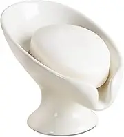 Umlaca Soap Dish, Soap Holder Self Draining Leaf Shape Soap Dishes, Ceramic Drain Soap Dish, Soap Tray for Sink Bathroom Shower Kitchen, Easy to Clean Keeps Soap Dry, Cream White