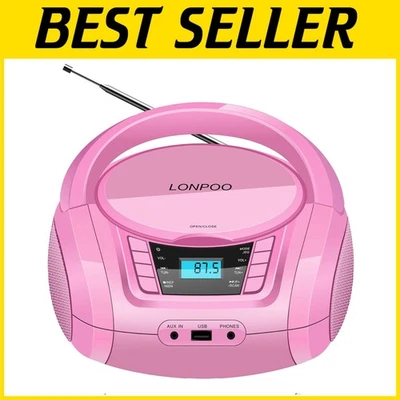 Pink Portable Boombox with Stereo Speakers, LCD Display & Easy Bluetooth Access