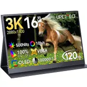 3K Portable Monitor 16" 2880x1800 120Hz Laptop Monitor 100000:1 500 Nits Screen