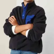 Old Navy Boys Navy Mock-Neck Snap Front Micro Fleece Sweatshirt Pullover Size M