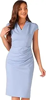 [Allegra K] Vintage Dresses for Women Shift Dress Cap Sleeve Side Gathered