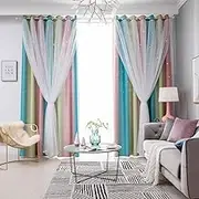 Kids Stars Blackout Curtains for Girls Boys Bedroom Living Room Window Drape Curtain Double Layer Curtains, (Pink,52 inch Width 78 inch Length)