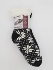 Muk Luks Womens Cabin Socks 2 Pair Black Snowflake Non Skid Shoe 8-10 L/XL NEW!