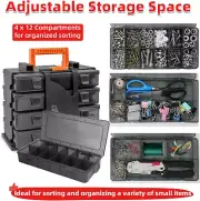 Small Parts Organizer Box Clear Tackle with 4X12 Compartments Removable Dividers