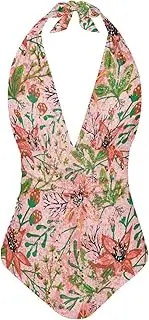 [FOR U DESIGNS] Womens One Piece Swimsuits Tummy Control Halter Bathing Suit Retro Ruched Push up Bikini Slimming Swimwear