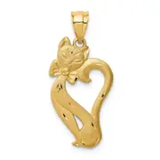 14k Yellow Gold Brushed & Diamond-cut Cat Pendant