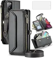 [Asuwish] Phone Case for Samsung Galaxy S20 FE 5G 6.5 inch Zipper Wallet Cover with Screen Protector Flip RFID Blocking Card Holder Cell S 20 EF UW S20FE5G S20FE 20S S2O Fan Edition 4G G5 Women Black