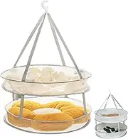 Sweater Drying Rack | Foldable 2-Tier Sweater Dryer with Hook Drying Rack - Space Saving Laundry Flat Mesh Basket Dry Hanger for Clothes
