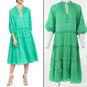 Alice + Olivia by Stacey Bendet Layla Ruffle-Trim Geometric Peasant Dress Sz M