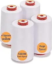New brothread Set of 4 Large Cones of 5500Y (5000M) Each All Purpose Spun Polyester Thread 40S/2 (Tex27) for Serger, Overlock, Quilting, Piecing and Sewing - White