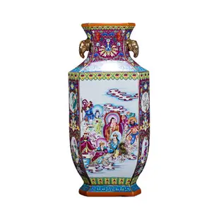 景德鎮陶瓷器花瓶仿古乾隆粉彩瓷六方瓶中式復古典客廳博古架擺件