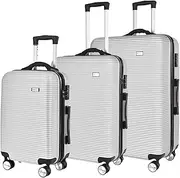[Flightmode] Lightweight Luggage Suitcase with Digital Weighing Scale & USB Charging Port - TSA-Approved Travel Bag with Silent Wheels & Durable Iron Tie Rod Silver (3 Size Set)
