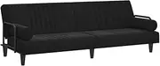[vidaXL] Sofa Bed with Armrests - Modern Black Velvet Sleeper Sofa, 205cm Lounge Couch, Convertible Daybed with Adjustable Split Back