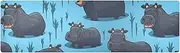Cartoon Hippos Blue Runner Trivet Pans Mat 12x40 Inches