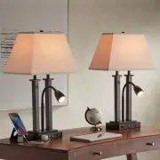 Possini Euro Deacon 26" Bronze Gooseneck USB and Outlet Lamps Set of 2