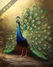 Peacock Displaying Full Feathers 8x10 Matte Print