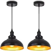 Farmhouse Pendant Light, 2 Pack Black Metal Pendant Light Fixtures, Industrial Vintage Adjustable Hanging Ceiling Light Fixture for Kitchen, Barn, Dining Room, Sink