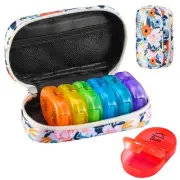 Weekly Travel Pill Organizer 2 Times A Day AM PM Upgraded Rainbow Pill Box 7 ...