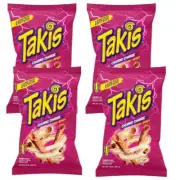 Takis CHURRO Charge Cinnamon Sugar Non-Spicy Rolled Tortilla Chips 9.9Oz. 4 Bags